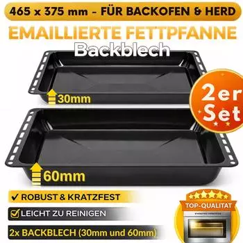 ICQN Backblech Set 465x370mm emailliert, 30 & 60mm Tiefe (icqn-bsh-backblech-30-60-set)