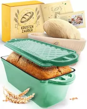 Krustenzauber Emaille Brotbackform 28cm mit Deckel in Mint