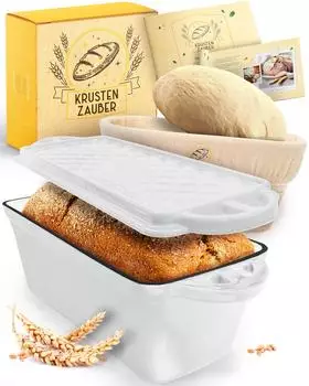Krustenzauber Emaille Brotbackform 28cm mit Deckel in Weiß
