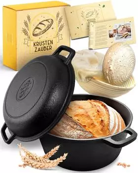 Krustenzauber 2-in-1 Gusseisen Brotbacktopf 4,7l mit Deckel und Gärkorb