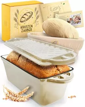 Krustenzauber Emaille Brotbackform 28cm mit Deckel in Creme