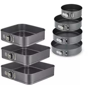 Relaxdays Backformen-Set, rund & eckig, Antihaftbeschichtung, 7-teilig