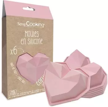 ScrapCooking Diamant-Herz Silikonformen, Rosa, 6er-Set (2912)