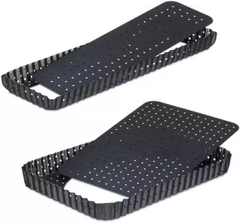 Relaxdays Tarteform 2er Set, rechteckig, Antihaft, Mikrolöcher, anthrazit (10044655)