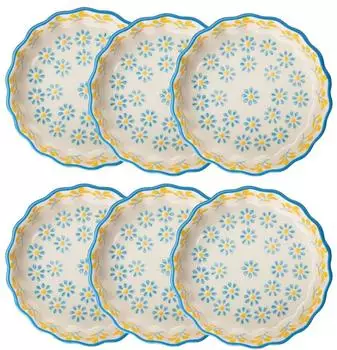 TRANQUILLO Tarteletteform Floral, Steinzeug, blau/gelb, &Oslash;11cm (POR673)