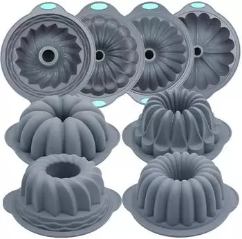 LuxusKollektion Geriffelte Silikon-Röhrenbackformen, antihaftbeschichtet, grau, 4er-Set