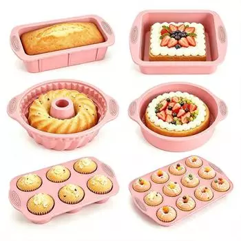 LuxusKollektion Silikon Backform Set 6-in-1, rosa, -40°C bis 230°C
