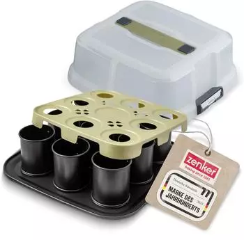 Zenker Bake, Click & Go 9er T&ouml;rtchenblech mit Transporthaube, 29x29x7cm (7905)