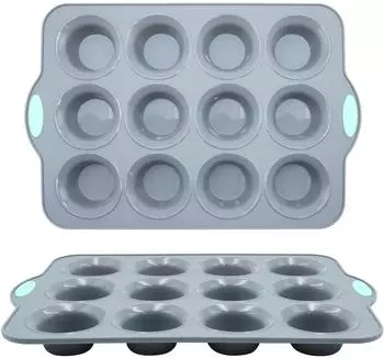 Gerster Silikon-Muffinformen-Set 12 Tassen mit Metallrahmen, hellgrau, 2er-Pack