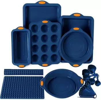 LuxusKollektion Silikon-Backset marineblau, 6 Formen & 2 Backmatten, 8-teilig