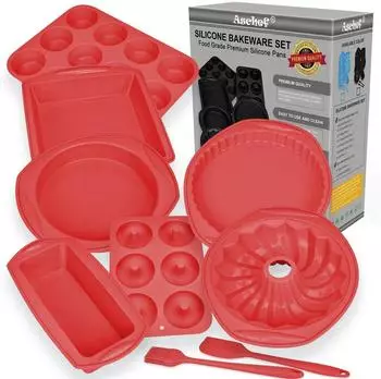 LuxusKollektion Silikon-Backform-Set 9-in-1, rot, BPA-frei
