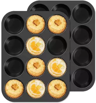 Ankway Muffinform 12er Silikon mit Metallrahmen, 2er-Set, schwarz (32x24x3cm)