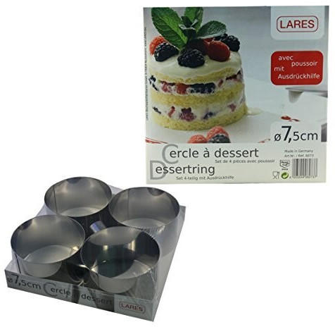 LARES Dessert-Ring/Totenring mit Ausdrückhilfe - 4er Set - Durchmesser: ca. 7,5cm, Höhe: ca. 4,5cm - aus Edelstahl