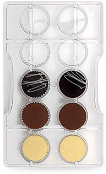 Decora 0050119 Professionelle Schokoladenform Dischetti, Rühren und Rändel, 10 Mulden ø33 x 4 mm, Polycarbonat