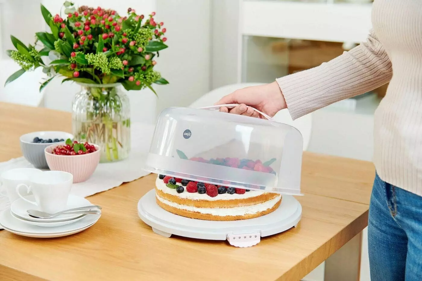 Emsa Kuchentransportbox K32684 Prep&Bake, Kunststoff, (2-tlg), rund 34 cm, Tragegriff Kuchenbehälter