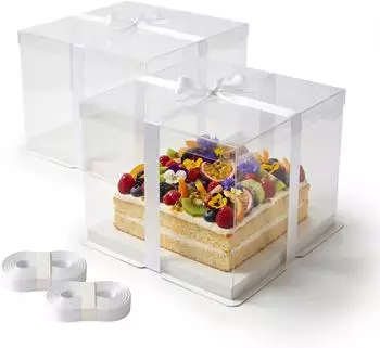 Relaxdays Tortenbox mit Schleife, transparent, 2er-Set