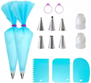 Intirilife Spritzbeutel-Set Silikon mit Edelstahl-T&uuml;llen, 15-teilig, 17x30,5cm (IL-100825)
