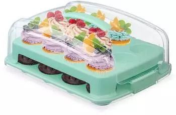 Relaxdays Muffin Transportbox für 24 Stück, türkis, Kunststoff (10049867_56)