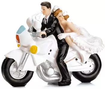 PartyDeco Cake Topper Brautpaar auf Motorrad, weiß/schwarz (PF33)