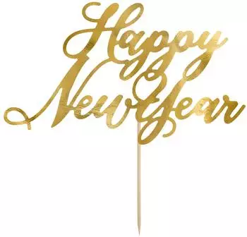 PartyDeco Cake-Topper "Happy New Year" gold, 24cm (KPT32-019M)