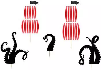 PartyDeco Piraten-Cupcake Dekoration 5-teilig, schwarz-rot (KPT41)