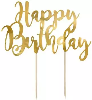 PartyDeco Cake Topper "Happy Birthday" gold, 22,5cm (KPT11-019M)