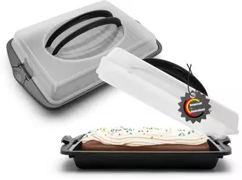 BigDean Kuchen-Transportbox rechteckig, grau, Kunststoff, 2er-Set (1000531)