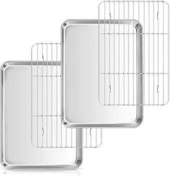 LuxusKollektion Backblech mit Abk&uuml;hlgitter Set, Edelstahl, rechteckig, 40,3x30,3cm