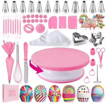 LuxusKollektion Torten-Zubehör-Set 255-teilig mit Spritztüllen und Drehteller (AZOMKER)