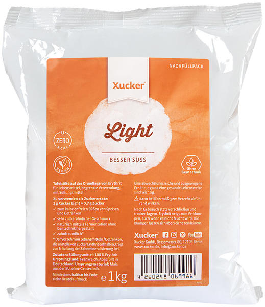 Xucker GmbH Light Nachfüllbeutel reines Erythrit (1kg)
