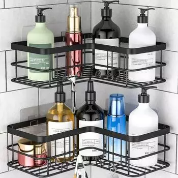 LuxusKollektion Yazoni Duschablage ohne Bohren, Edelstahl, schwarz, 2er-Set