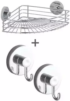 Wenko Vacuum-Loc Eckablage Bari mit Haken, 3-tlg., verchromt (71233800)