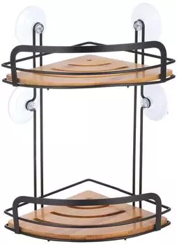 MSV Hiko Eck-Duschregal Stahl/Bambus, schwarz matt (142662)