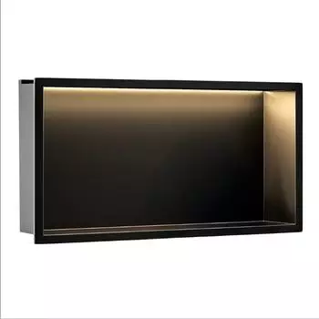 REA Einbauregal Bad mit LED, schwarz, 10x60x30cm (REA-08541)
