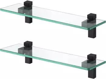 LuxusKollektion Duschablage Glas 8mm, matt schwarz, 40cm, 2er-Set