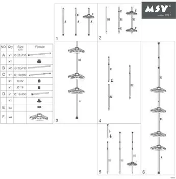 MSV Eck-Duschablage freistehend Metall/Kunststoff wei&szlig; 225-245cm (1224/140605)