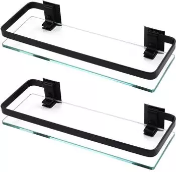 LuxusKollektion Duschablage Glas 8mm, Aluminium, matt schwarz, 2er-Set, 350x120x61mm