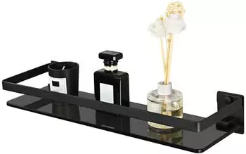 LuxusKollektion Duschablage Edelstahl mit Glasregal, schwarz, 38cm