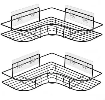 LuxusKollektion Eck-Duschablage Edelstahl schwarz, selbstklebend, mit Haken, 2er-Set