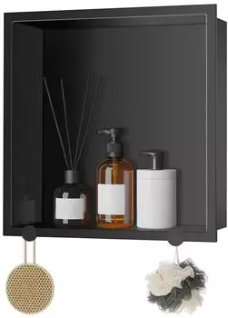 LuxusKollektion Duschnische mit Haken 30x30x10cm, schwarz, Edelstahl 304