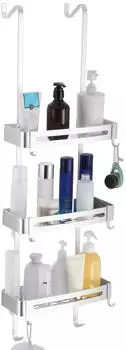 LuxusKollektion Duschregal zum H&auml;ngen, 3 Ebenen, Aluminium, silber, mit Haken