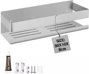EXLECO Duschablage ohne Bohren 30cm, Edelstahl geb&uuml;rstet, 2 Haken