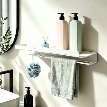 LuxusKollektion Wandregal Badezimmer 40cm wei&szlig;, Eisen, mit Haken und Handtuchhalter