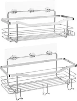 LuxusKollektion Duschablage Edelstahl selbstklebend silber 32x12x9cm, 2-tlg.