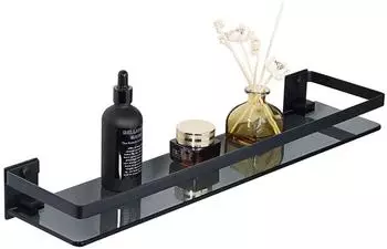 LuxusKollektion Duschkorb Edelstahl schwarz mit Glasregal 50cm