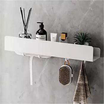 LuxusKollektion REKITA Duschablage ohne Bohren, Edelstahl weiß, 40cm, 4 Haken