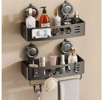 LuxusKollektion Duschablage mit Saugnapf, Aluminium, grau, 2-tlg.