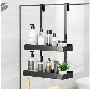 LuxusKollektion Duschablage 2-stöckig 55,5cm ohne Bohren, Edelstahl, schwarz