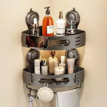 LuxusKollektion Eckregal für Dusche, Saugnapf, Metall, grau, 2 Stück