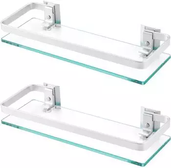 LuxusKollektion Duschablage Glas 8mm, Aluminium silber, 350x120mm, 2 Stück